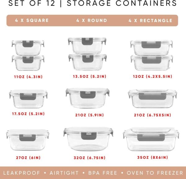 24pc Borosilicate Glass Storage Containers with Lids