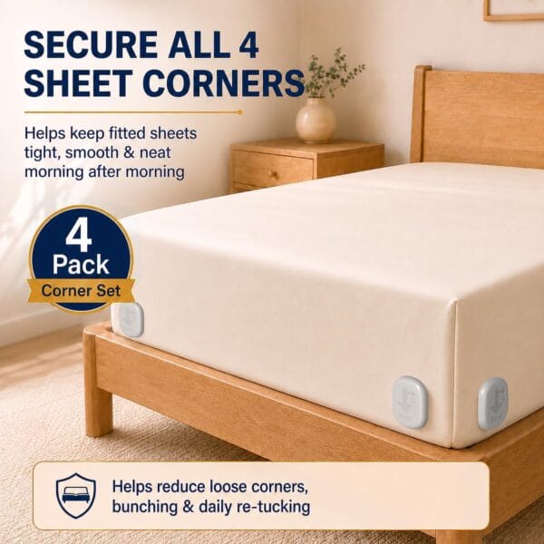 Bed Sheet Holders for Corners, 90° Quick-Lock Fitted Sheet Holder, 4-Pack