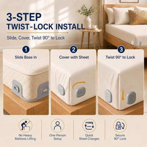 Bed Sheet Holders for Corners, 90° Quick-Lock Fitted Sheet Holder, 4-Pack