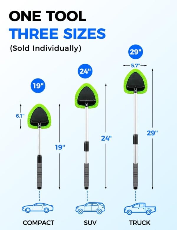 Windshield Cleaner Tool – Car Interior Window Cleaning Kit with Extendable Handle & 4 Microfiber Pads