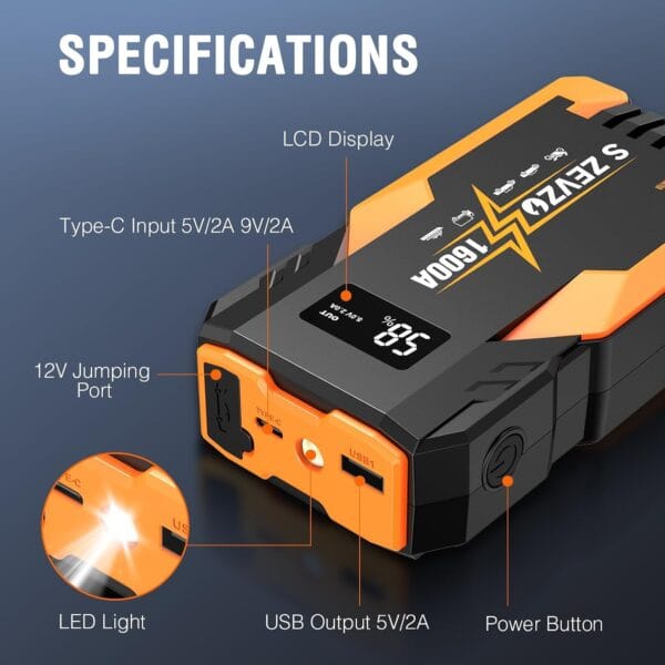 Jump Starter 1600A Peak Portable Jump Starter for Car